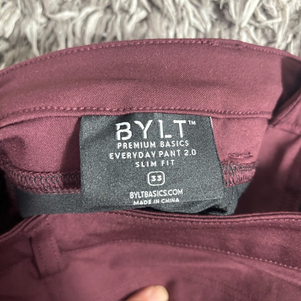 BYLT Premium Basics Everyday Pant 2.0 Slim Fit Maroon 33 EDAY2_PANT_MRN_33 NWT - Picture 3 of 9
